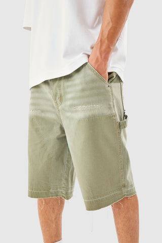 DISTRESSED DENIM SHORT - KHAKI