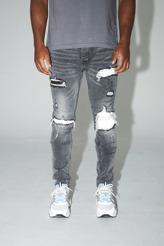 VINNIE REFLECTIVE BIKER JEAN - GREY